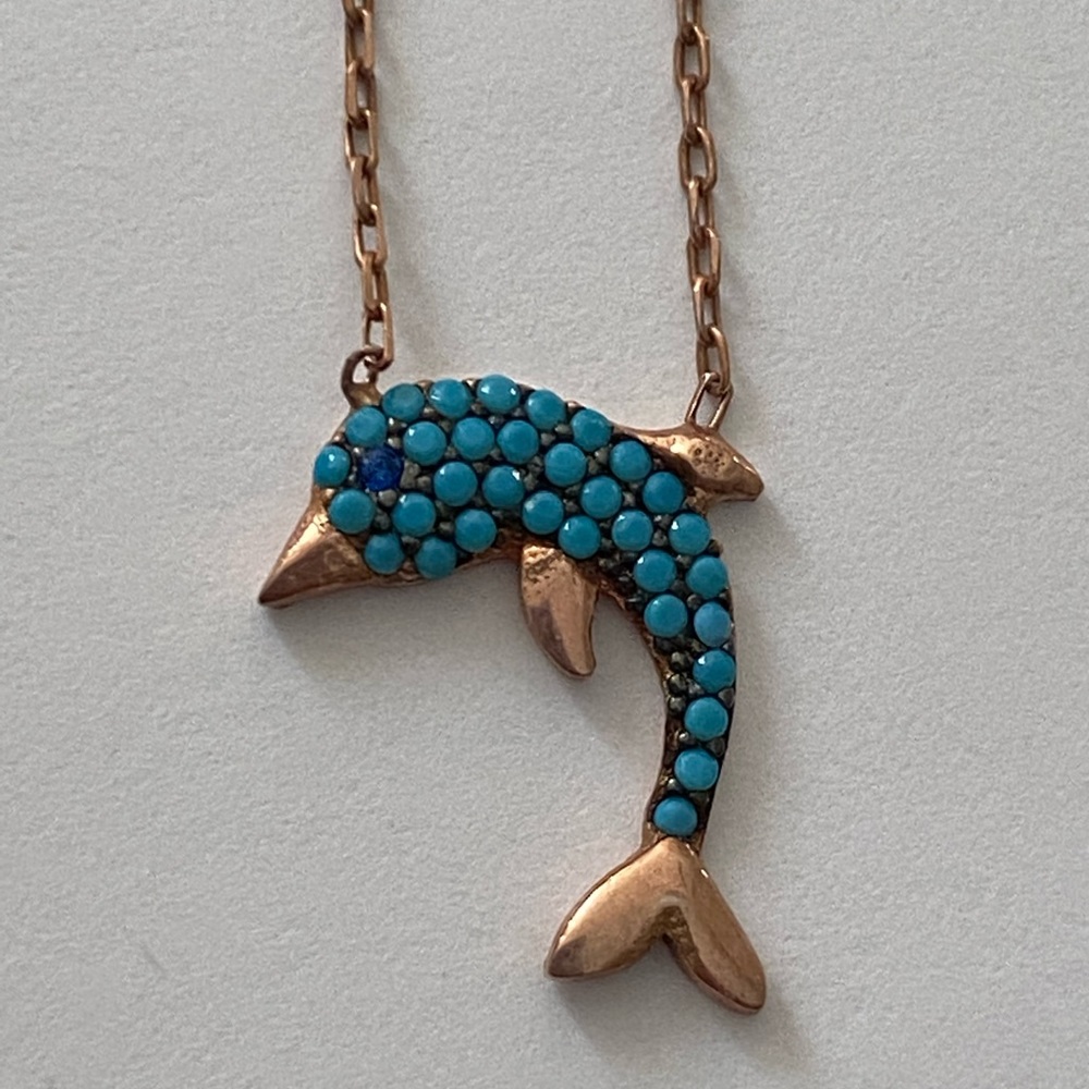 Dolphin necklace 925 silver turquoise stones - Picture 2 of 8
